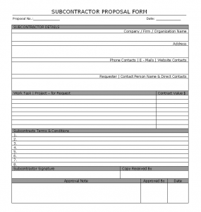 Subcontractor proposal form