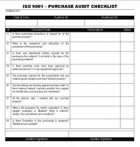 ISO 9001 Purchase audit checklist - Quality inspection