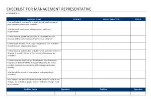 Management representative audit checklist - ISO 9001 / ISO TS 16949