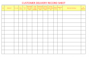 Customer delivery record sheet