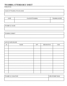 Training Attendance sheet