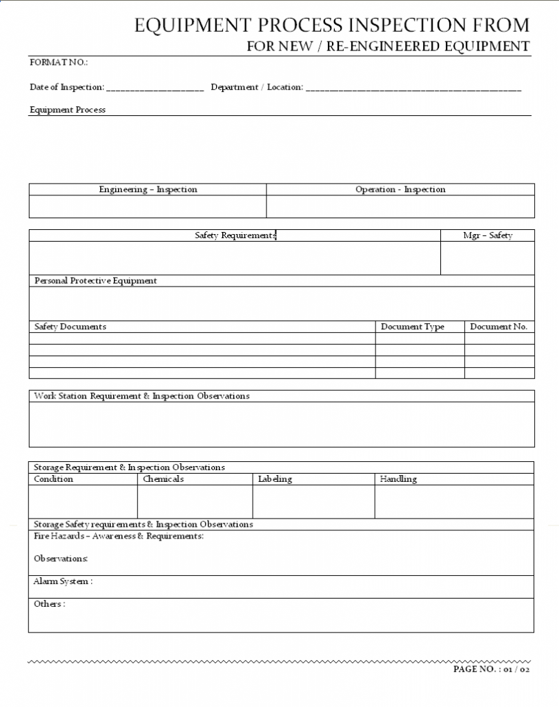 Equipment process inspection form