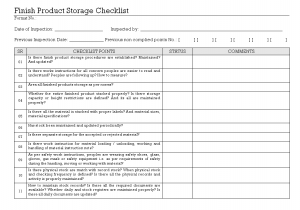 Finished Product Storage Checklist