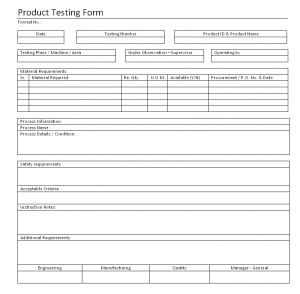 Product Testing Form