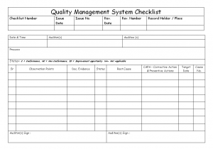 Quality management system checklist