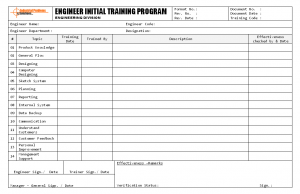 Procedure for Engineer initials Training