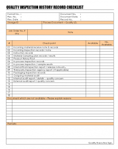 Quality inspection history record