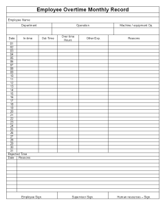 Employee monthly overtime worksheet