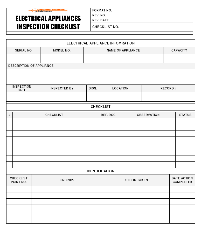 Electrical Appliances Inspection Document