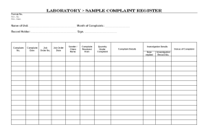 Laboratory > Sample Complaint register