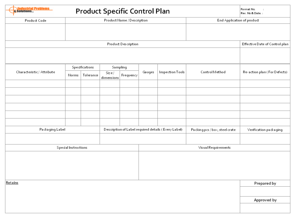 Product specific control plan documentation