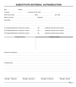 Substitute material authorization process