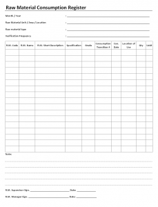 Raw material consumption documents