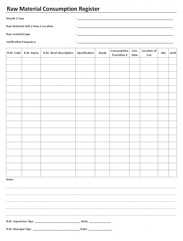 Raw material consumption documents