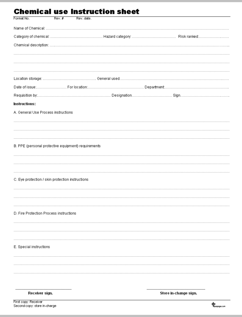 Chemical use instruction documents