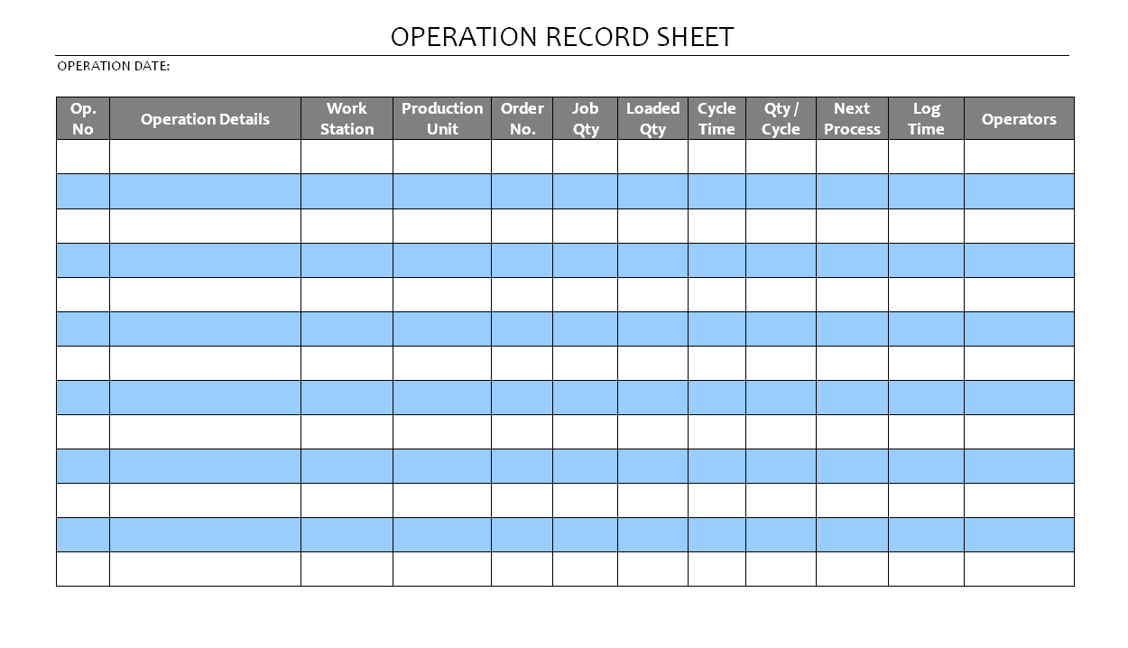 Operation record sheet