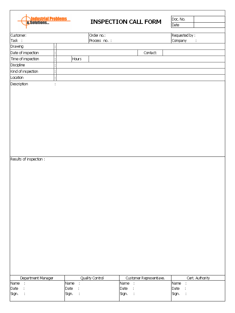 Inspection call form