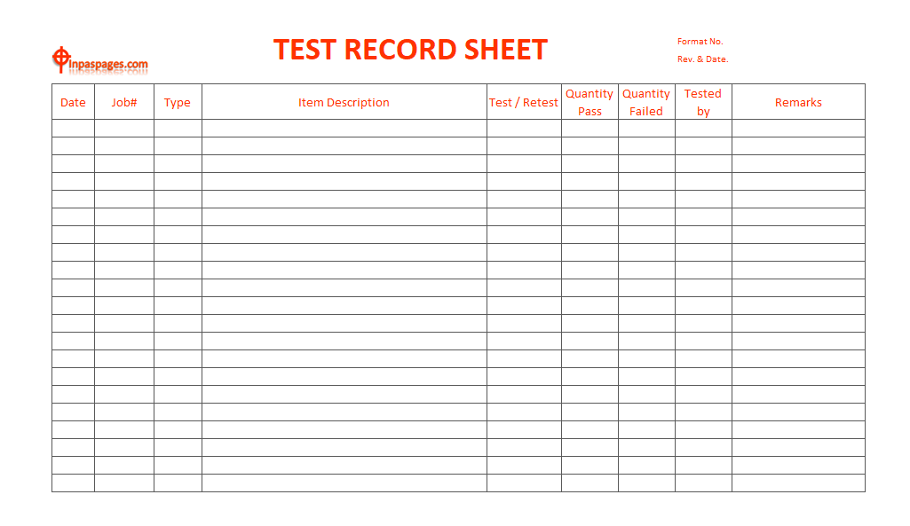 Test Record sheet